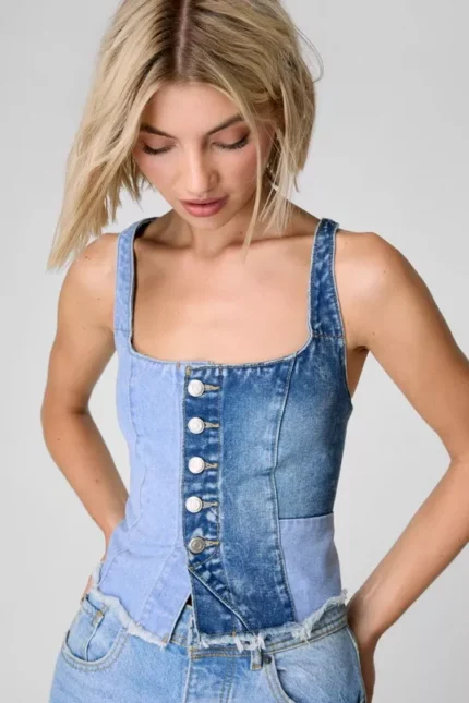 Denim Colourblock Corset Top