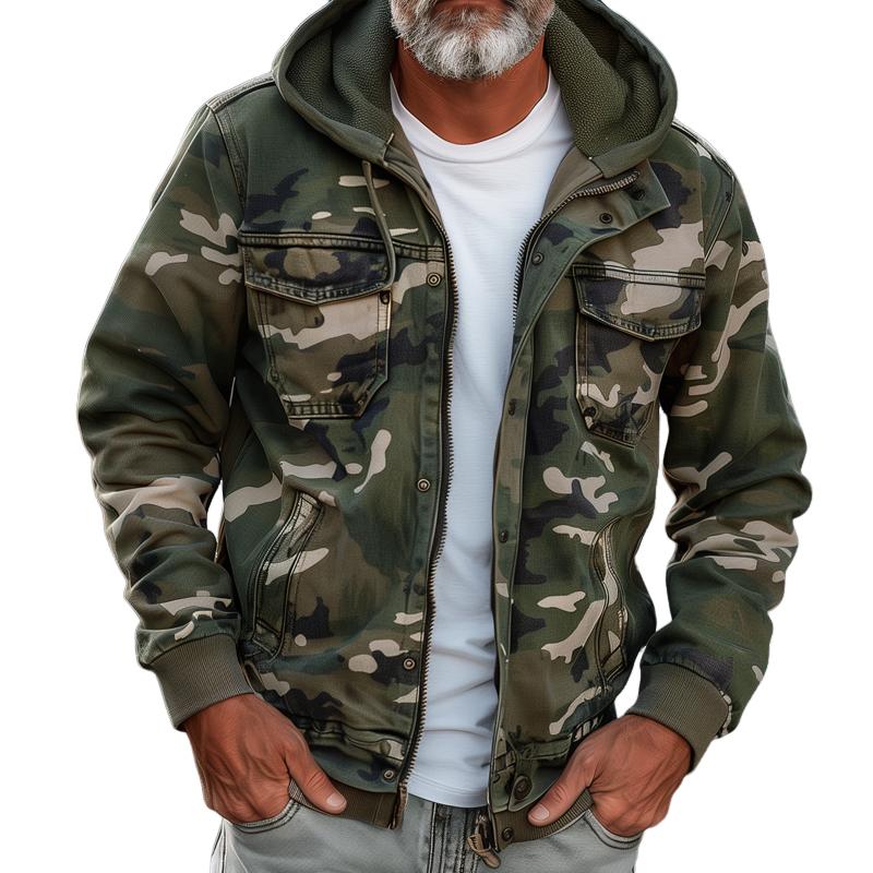 Men's Camouflage Hooded Multi-pocket Zip Cargo Jacket 69249000Z