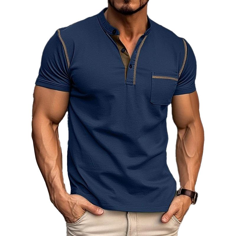 Men's Casual Colorblock Henley Collar Short Sleeve T-Shirt 53275107Y