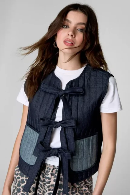 Tie Front Denim Gilet